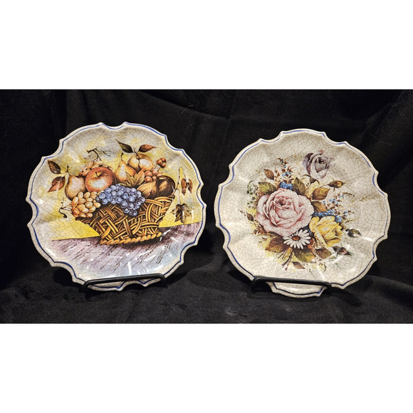 Lami Italy Fruit Decorative Plates (2) Fruit Leaves Basket Melamine 8 inches - Picture 1 of 7